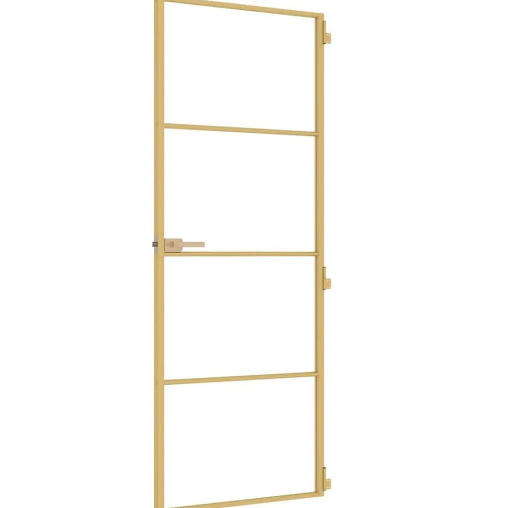 vidaXL Puerta de interior dorada vidrio templado y aluminio 76x201,5cm Dorado y transparente Hot