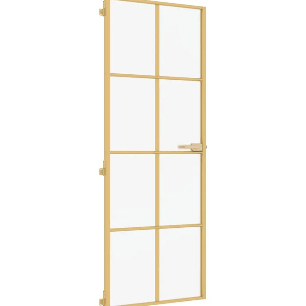 vidaXL Materiales De Construcción-Puerta de interior dorada vidrio templado y aluminio 76x201,5cm
