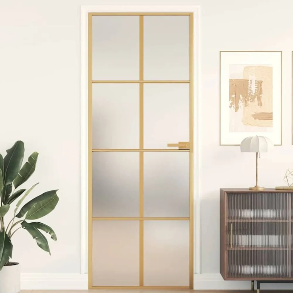 vidaXL Materiales De Construcción-Puerta de interior dorada vidrio templado y aluminio 76x201,5cm