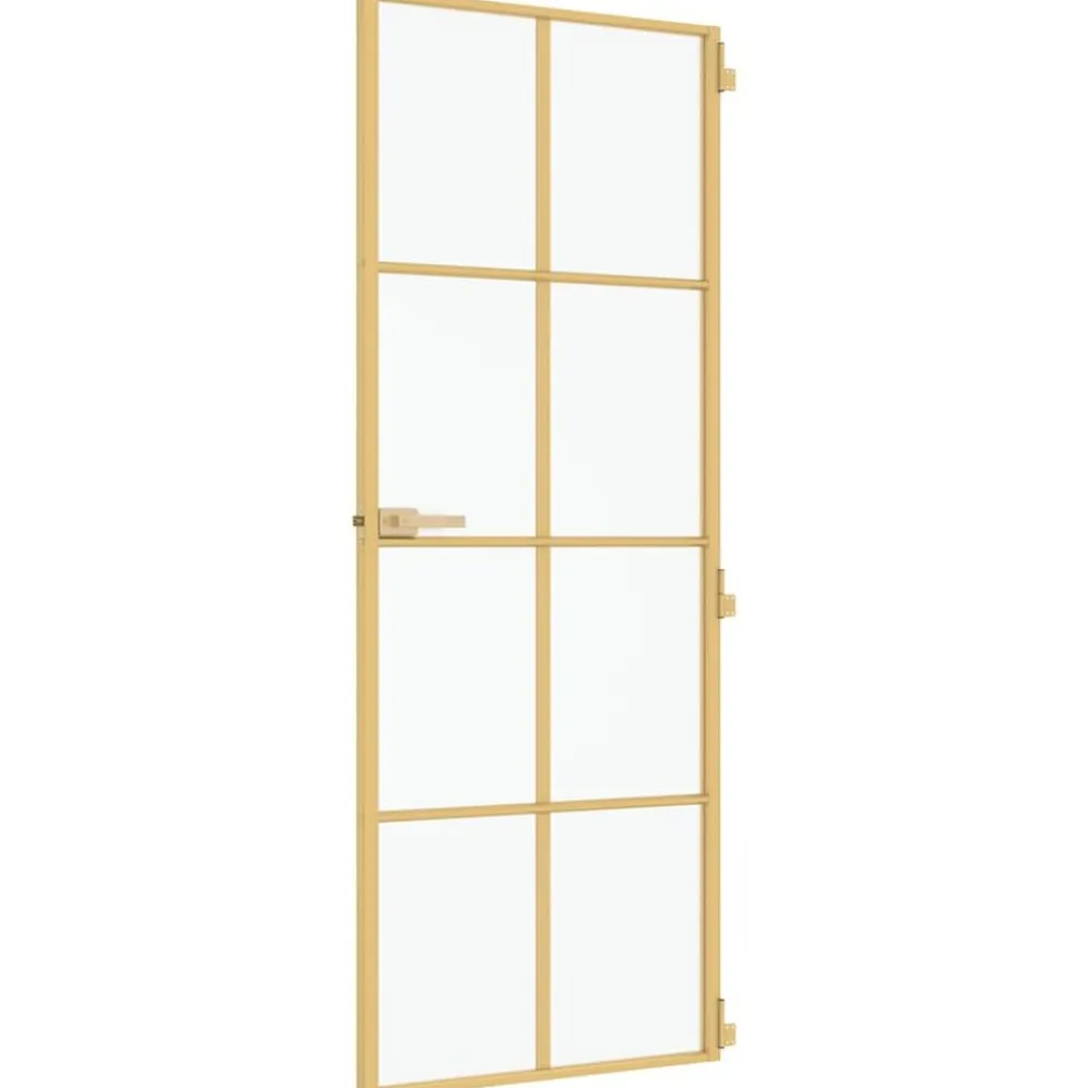 vidaXL Materiales De Construcción-Puerta de interior dorada vidrio templado y aluminio 76x201,5cm