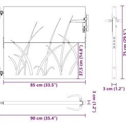 vidaXL Vallas De Jardín-Puerta de jardín acero corten diseño hierba 85x75 cm