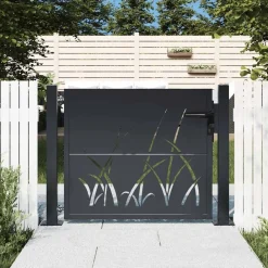 vidaXL Vallas De Jardín-Puerta de jardín antracita 100x75 cm de acero con diseño de césped