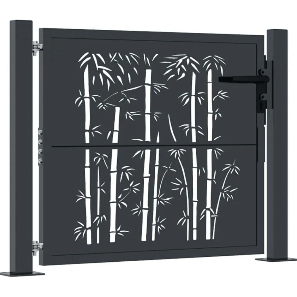 vidaXL Vallas De Jardín-Puerta de jardín antracita 100x75 cm acero diseño bambú