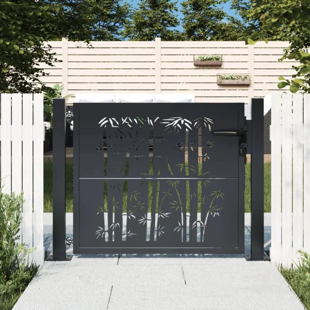 vidaXL Vallas De Jardín-Puerta de jardín antracita 100x75 cm acero diseño bambú
