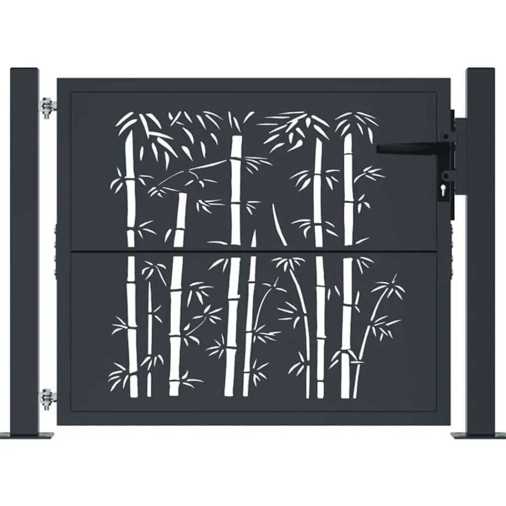 vidaXL Vallas De Jardín-Puerta de jardín antracita 100x75 cm acero diseño bambú