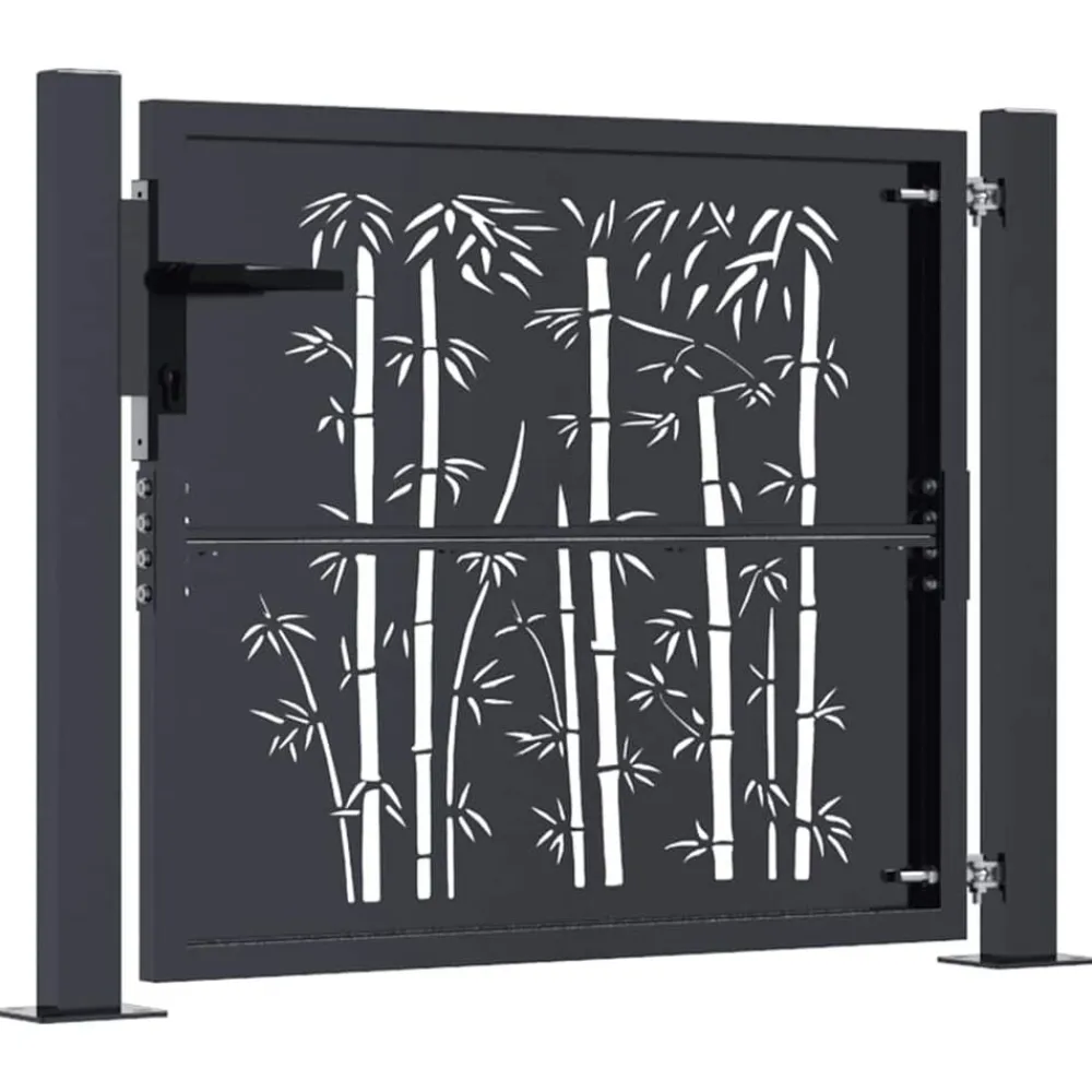 vidaXL Vallas De Jardín-Puerta de jardín antracita 100x75 cm acero diseño bambú