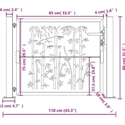 vidaXL Vallas De Jardín-Puerta de jardín antracita 100x75 cm acero diseño bambú