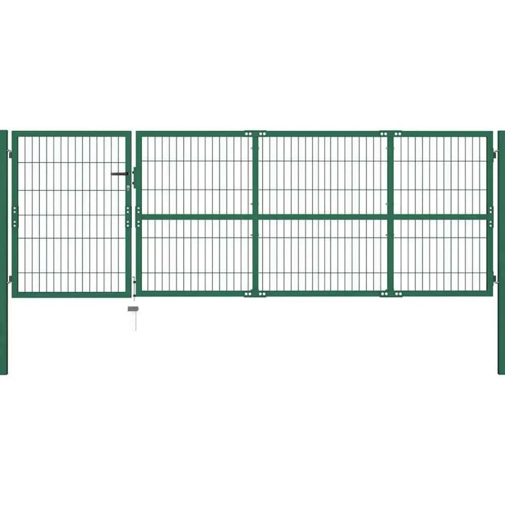 vidaXL Puerta de jardín con postes 350x100 cm acero Verde New