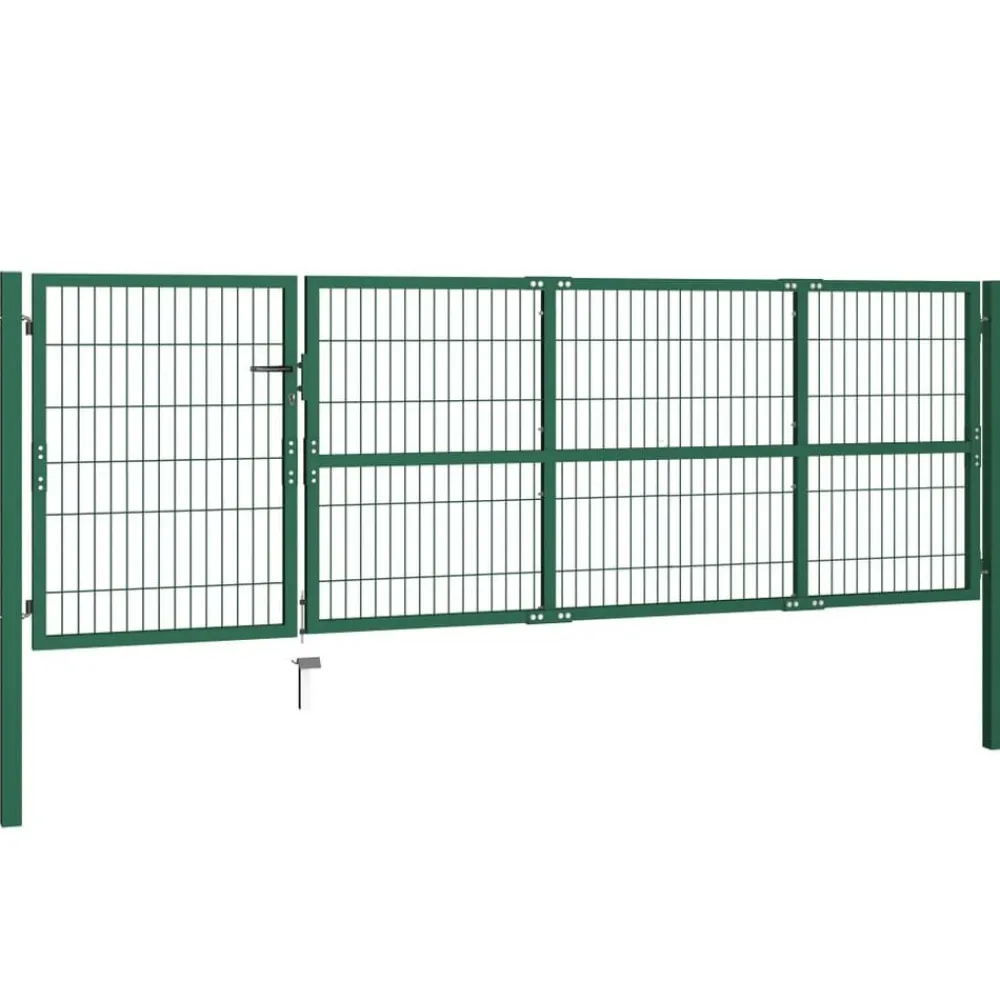 vidaXL Puerta de jardín con postes 350x100 cm acero Verde New