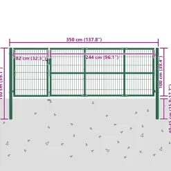 vidaXL Puerta de jardín con postes 350x100 cm acero Verde New