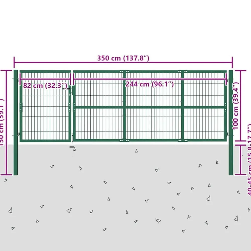 vidaXL Puerta de jardín con postes 350x100 cm acero Verde New