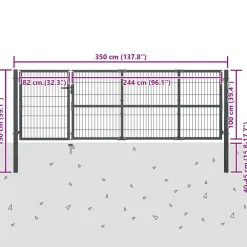 vidaXL Puerta de jardín con postes de acero 350x100 cm Antracita New