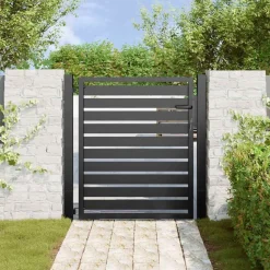 vidaXL Vallas De Jardín-Puerta de jardín con cerradura de aluminio negra 100x100 cm