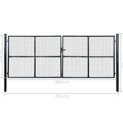 vidaXL Puerta de jardín de malla acero galvanizado 400 x 150 cm gris Clearance