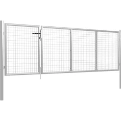 vidaXL Vallas De Jardín-Puerta de jardín de acero 350 x 75 cm color plata