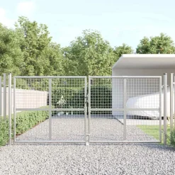 vidaXL Vallas De Jardín-Puerta de jardín de malla color plata 300 x 125 cm acero galvanizado
