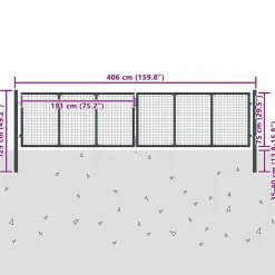 vidaXL Puerta de jardín de malla acero galvanizado 400 x 75 cm gris