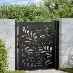 vidaXL Vallas De Jardín-Puerta de jardín diseño ondulado de acero negro 100x100 cm