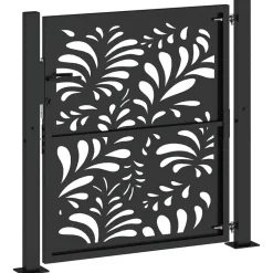 vidaXL Vallas De Jardín-Puerta de jardín diseño ondulado de acero negro 100x100 cm