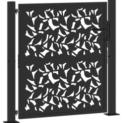 vidaXL Vallas De Jardín-Puerta de jardín negra 100x100 cm diseño de hojas de acero