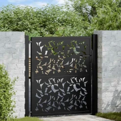 vidaXL Vallas De Jardín-Puerta de jardín negra 100x100 cm diseño de hojas de acero