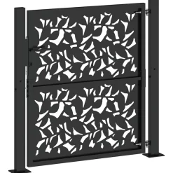 vidaXL Vallas De Jardín-Puerta de jardín negra 100x100 cm diseño de hojas de acero