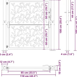 vidaXL Vallas De Jardín-Puerta de jardín negra 100x100 cm diseño de hojas de acero
