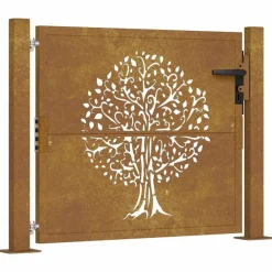 vidaXL Puerta de jardín 100x75 cm de acero corten con diseño de árbol Clearance