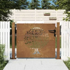 vidaXL Puerta de jardín 100x75 cm de acero corten con diseño de árbol Clearance