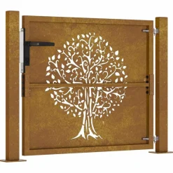 vidaXL Puerta de jardín 100x75 cm de acero corten con diseño de árbol Clearance