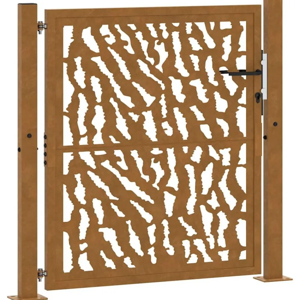 vidaXL Vallas De Jardín-Puerta de jardín 100x100 cm de acero corten con diseño de trazos