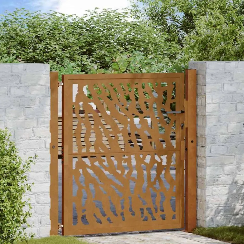 vidaXL Vallas De Jardín-Puerta de jardín 100x100 cm de acero corten con diseño de trazos