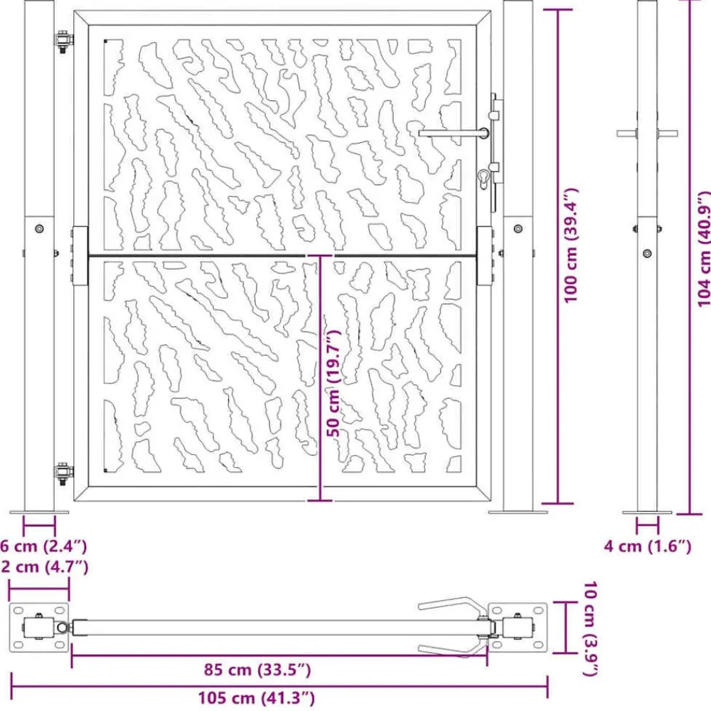 vidaXL Vallas De Jardín-Puerta de jardín 100x100 cm de acero corten con diseño de trazos
