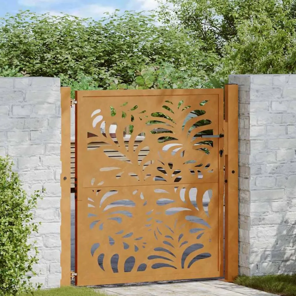 vidaXL Puerta de jardín 100x100 cm de acero corten con diseño ondulado Acero oxidado/Marrón Best