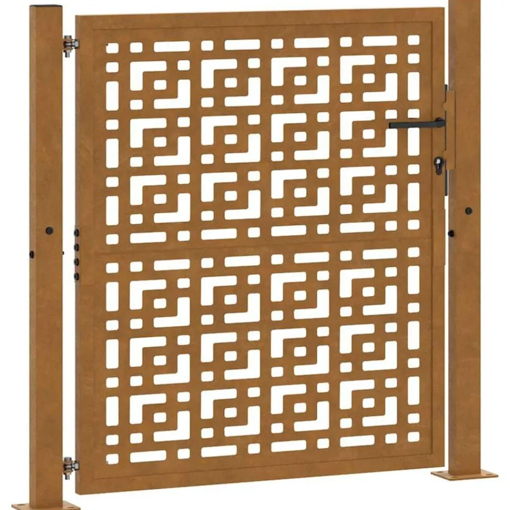 vidaXL Vallas De Jardín-Puerta de jardín 100x100 cm de acero corten con diseño de cruz