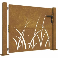 vidaXL Vallas De Jardín-Puerta de jardín 100x75 cm de acero corten con diseño de hierba