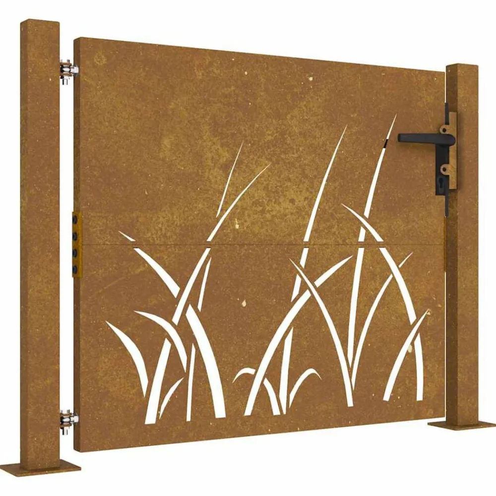 vidaXL Vallas De Jardín-Puerta de jardín 100x75 cm de acero corten con diseño de hierba
