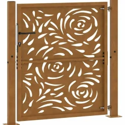 vidaXL Puerta de jardín 100x100 cm de acero corten con diseño de llamas Acero oxidado/Marr&oacute;n Clearance