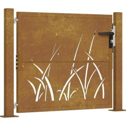 vidaXL Puerta de jardín 100x75 cm de acero corten con diseño de hierba