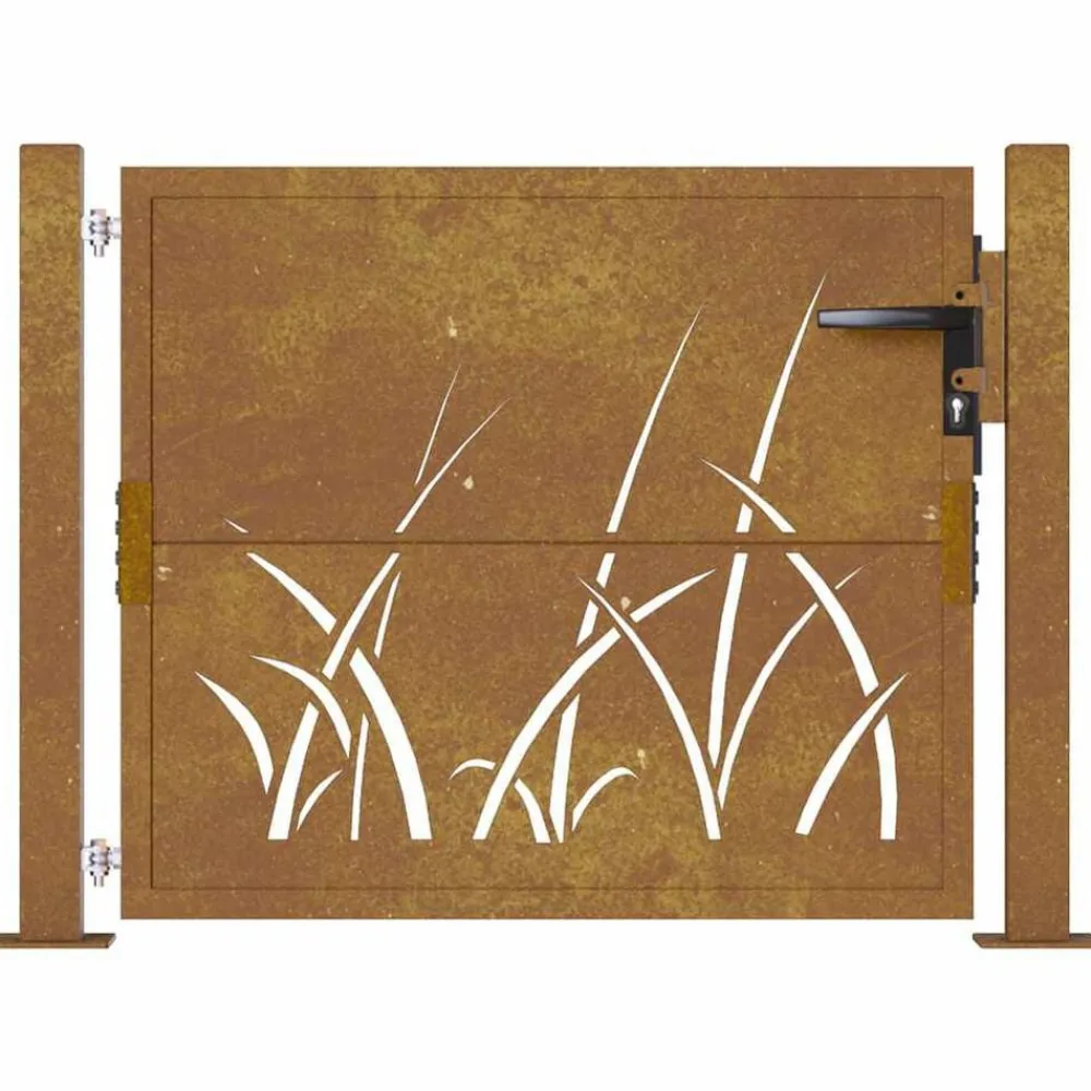 vidaXL Puerta de jardín 100x75 cm de acero corten con diseño de hierba