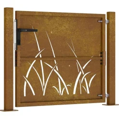 vidaXL Puerta de jardín 100x75 cm de acero corten con diseño de hierba