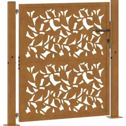 vidaXL Puerta de jardín 100x100 cm de acero corten con diseño de hojas Acero oxidado/Marr&oacute;n