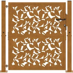 vidaXL Puerta de jardín 100x100 cm de acero corten con diseño de hojas Acero oxidado/Marr&oacute;n