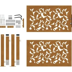 vidaXL Puerta de jardín 100x100 cm de acero corten con diseño de hojas Acero oxidado/Marr&oacute;n