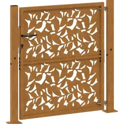 vidaXL Puerta de jardín 100x100 cm de acero corten con diseño de hojas Acero oxidado/Marr&oacute;n
