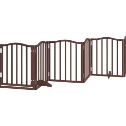 vidaXL Productos Para Mascotas-Puerta de perros plegable 9 paneles madera álamo marrón 450 cm