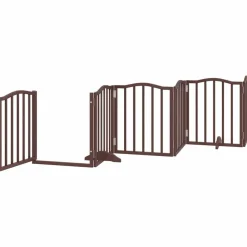 vidaXL Productos Para Mascotas-Puerta de perros plegable 9 paneles madera álamo marrón 450 cm