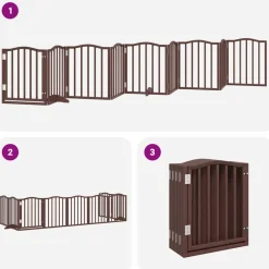 vidaXL Productos Para Mascotas-Puerta de perros plegable 9 paneles madera álamo marrón 450 cm