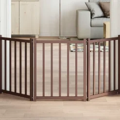 vidaXL Productos Para Mascotas-Puerta de perros plegable 3 paneles madera abeto marrón 150 cm