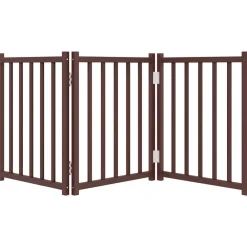 vidaXL Productos Para Mascotas-Puerta de perros plegable 3 paneles madera abeto marrón 150 cm
